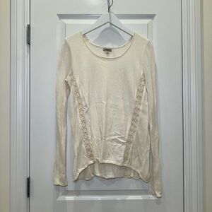 Lucky Brand Cream Ivory Lightweight Floral Lace Detail Knit Sweater Medium